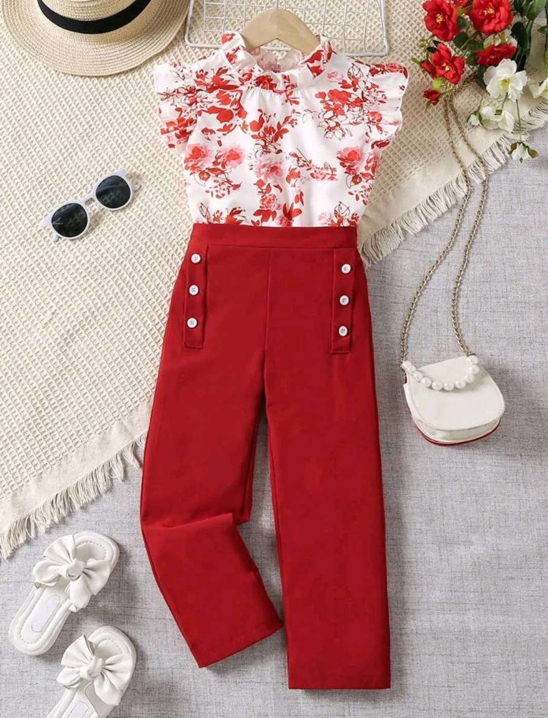 Blusa floreada palazzo rojo