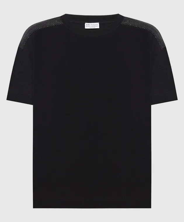 Brunello Cucinelli Black t-shirt with monil chain