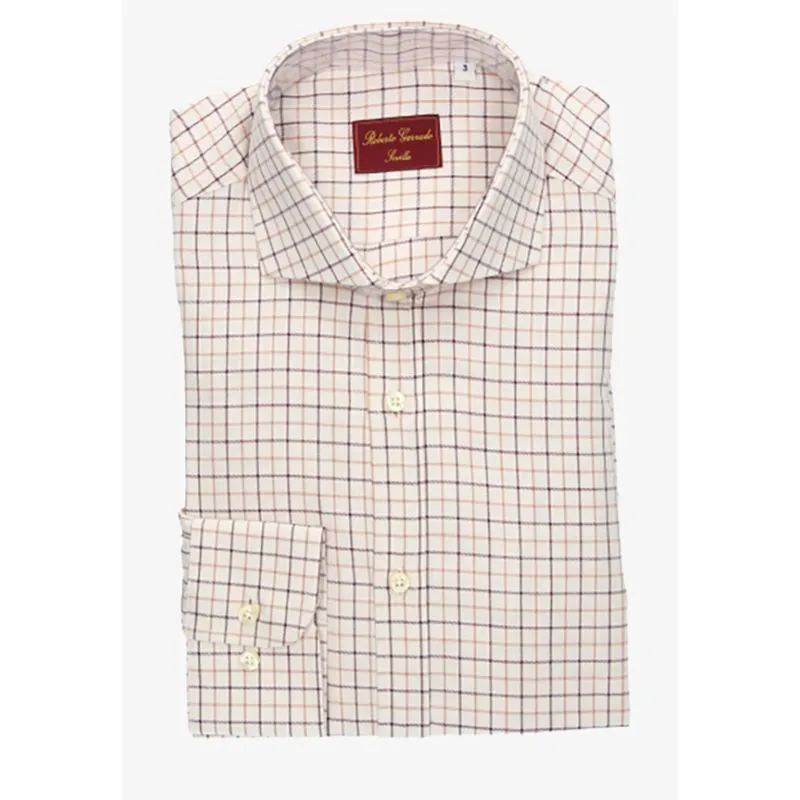 Camisa beige cuello vestir cuadros