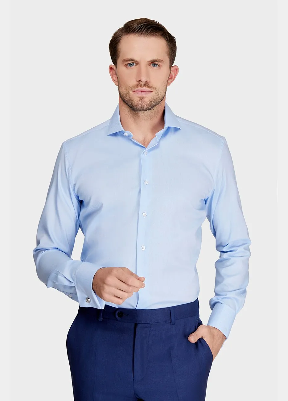 CAMISA CELESTE EN ACABADO DE PIQU FINO NON IRON