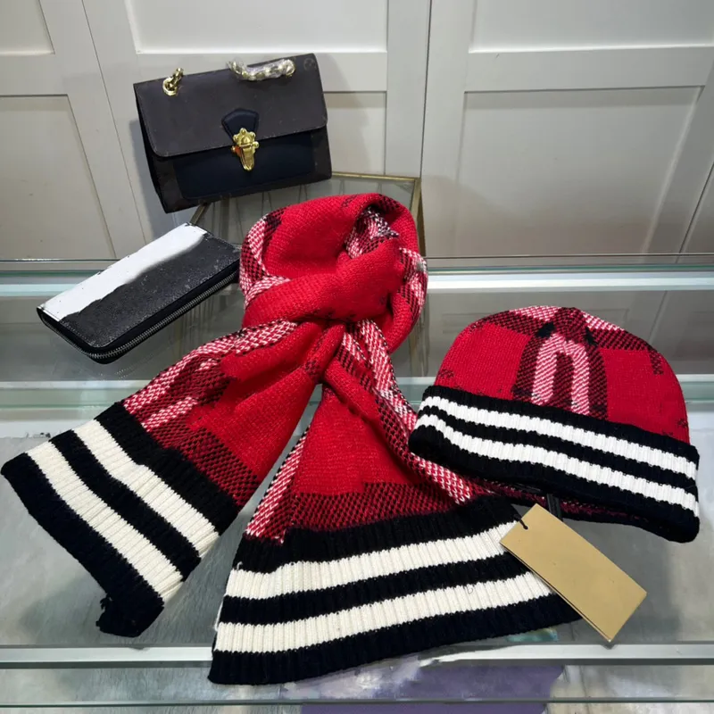 Diseñador bufanda sombrero conjunto mujer hombres invierno sombreros clásicos bufandas conjuntos de 2 piezas gorro de punto bord