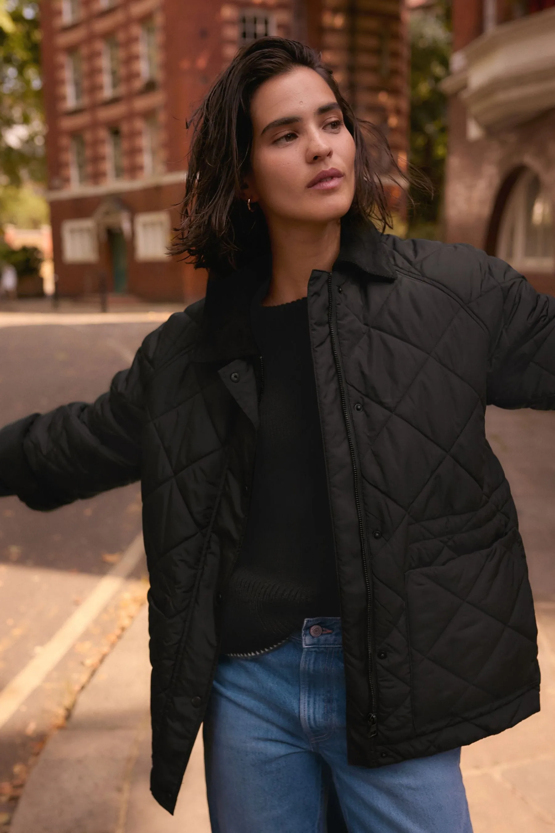 Negro - Quilted Cord Collar Jacket