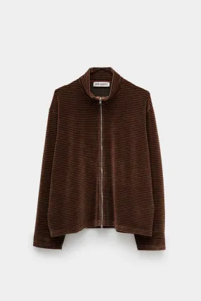 OUR LEGACY BROWN SCOOBIE STRIPE VELOUR SHRUNKEN POLO JACKET