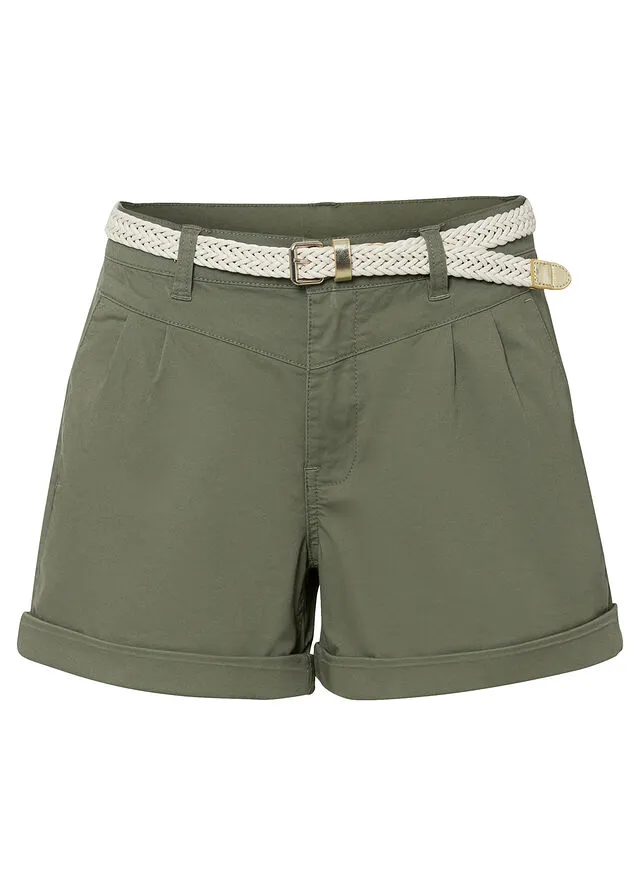 Pantalón corto con cinturón Verde oliva