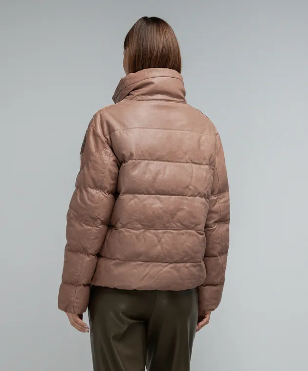 Parajumpers Pia Leather Logo Brown Leather Jacket