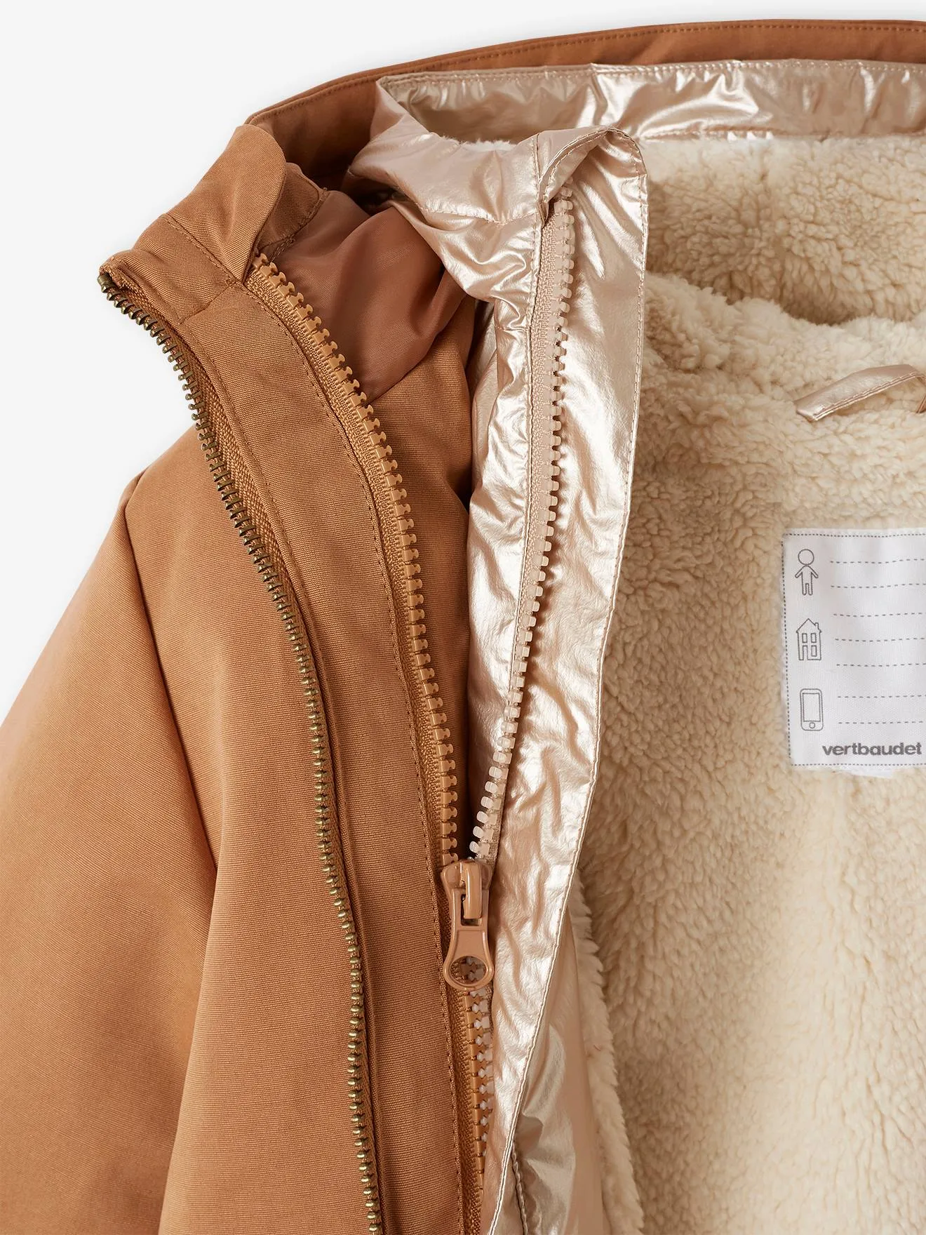 Parka con capucha, chaqueta acolchada brillante y forro de sherpa 3 en 1 para niña