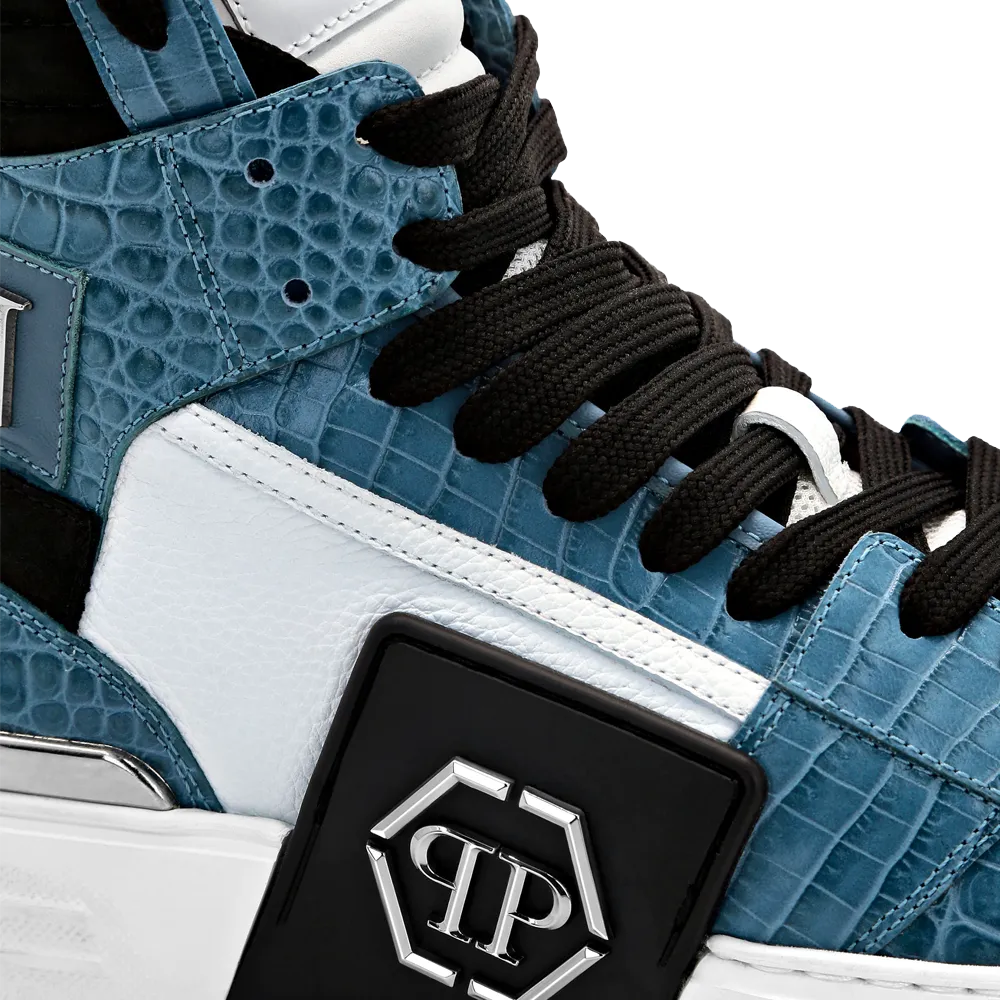 Philipp Plein Cocco Hi-Top Kicks Phantom Platinum Middle Blue Men PLE010N-08